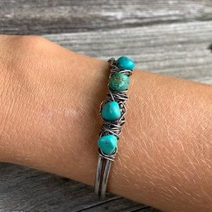 Adjustable Turquoise Cuff Bracelet, Silver made in Italy